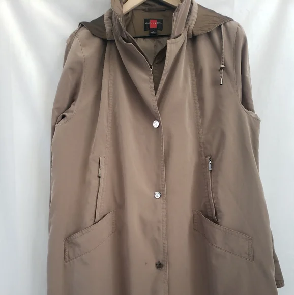 ✴✴ Gallery Women's Snap/Zip Front, Hooded Rain Coat - Picture 1 of 7